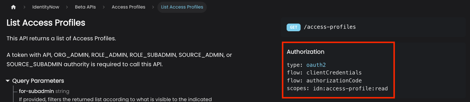 Authorization Dropdown